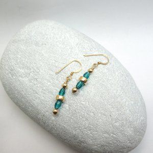 14k gold filled and teal glass earrings
